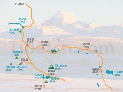 西藏阿里地区景点海拔多少米-阿里景点海拔图